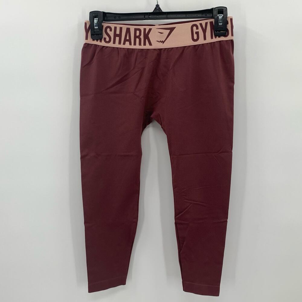 Gymshark Seamless Leggings Women S Pink Burgundy Logo Waistband GLLG022 Gym Yoga